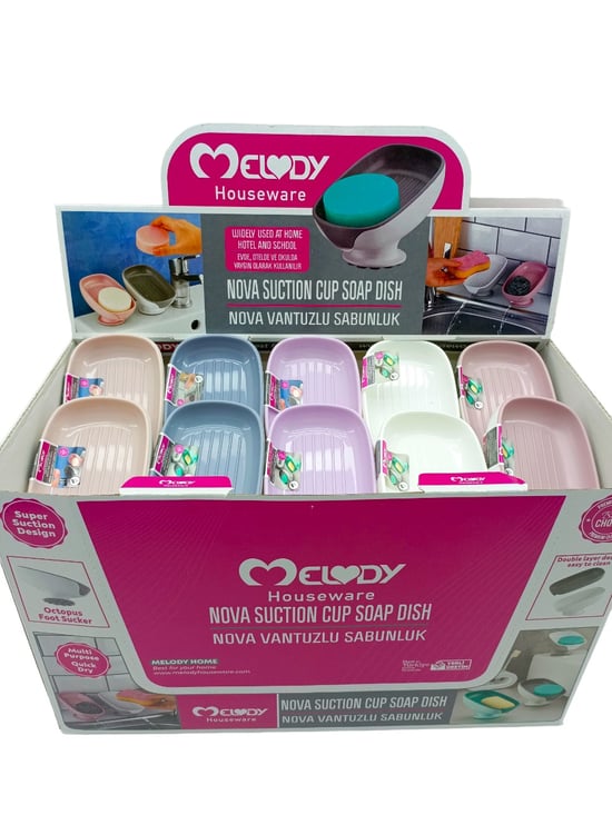Melody M-087 Nova ( Vantuzlu ) Sabunluk & Süngerlik (renkli Plastik) ( Eğimli Duruş Ayaklı )