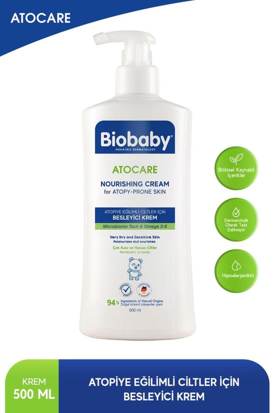Biobaby Atocare Besleyici Krem 500 ML - Seramid Prebiyotik Omega 3 - 6 Yulaf Unu Atopik Ciltler İçin Krem