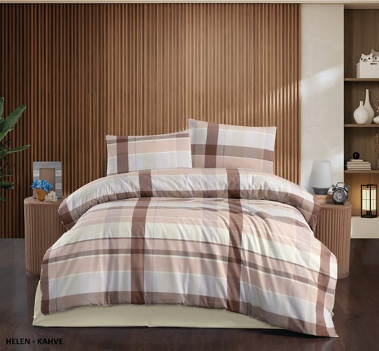 Taç Kristal  Tek Kişilik Terry Cotton Nevresim Takımı Helen kahve