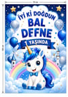Unicorn Temalı Kişiye Özel Isimli 70x100 Cm Ölçüsünde Branda Afiş T6