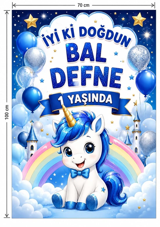 Unicorn Temalı Kişiye Özel Isimli 70x100 Cm Ölçüsünde Branda Afiş T6