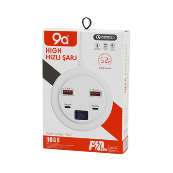 İnura Global 9a High Power 3.0 ( Vfast) Ky-100 ( Çoklu= 4 Lü ) ( Hızlı ) Şarj Seti ( 2ad -pd20w=type-c & 2.1a + Qc3.0= Usb ) (2.4w)