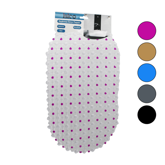 İ21-002 (oval & Eko Pvc) (+vantuz Desen & Şeffaf Renkli) (122pcs Vantuz) Kaydırmaz Banyo & Küvet Paspas(33x61cm)