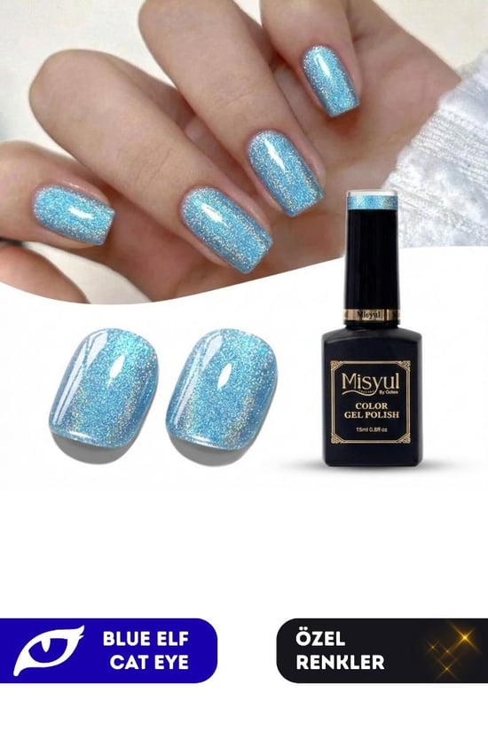 Misyul Uv Led Kalıcı Oje Nail Art 15 Ml Blue Elf Cat Eye Ec05