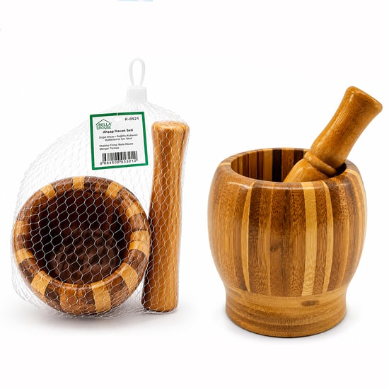 Bella House K-0521 ( Ahşap Bambu & Çizgili ) Havan ( Sarımsak Dövecek ) ( Ç: 8cm--d: 7cm--y:10.5cm ) ( Fileli Ambalaj)