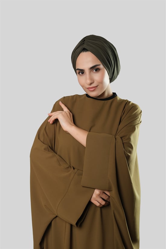 Hürrem Bone Haki Drapeli Salaş Tesettür Bone Sandy Büzgülü 2315_09