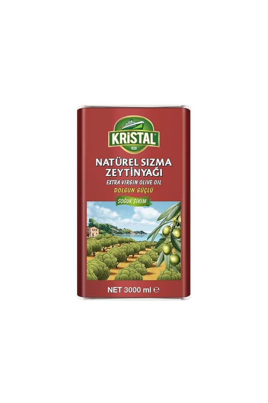 Kristal Natürel Sızma Zeytinyağı Dolgun Güçlü 3 L Teneke