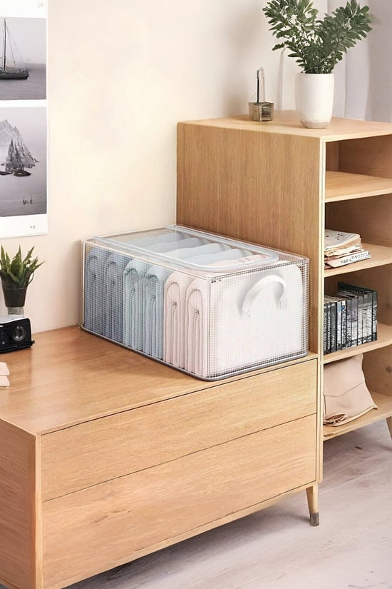 SERYAT Şeffaf Çok AmaçlıSaklama Kutusu | Çelik Çerçeveli, Katlanabilir, Fermuarlı Ayakkabı Organizeri (45×30×20 cm)