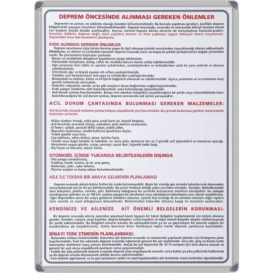 Deprem Öncesİ Levha (alüminyum Çerçeve)