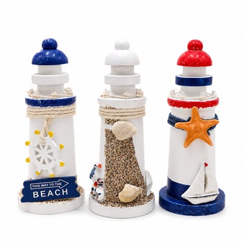 İ12-242 ( Küçük ) ( Çap : 6cm & Uzunluk : 15cm ) Masaüstü Dekoratif ( Ahşap ) Deniz Feneri Süs Eşyası