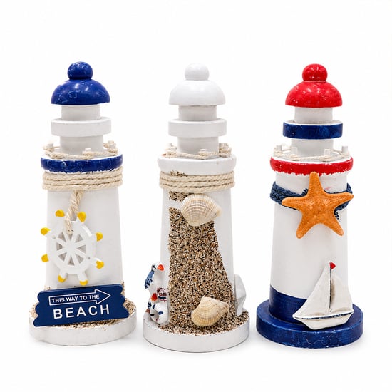 İ12-242 ( Küçük ) ( Çap : 6cm & Uzunluk : 15cm ) Masaüstü Dekoratif ( Ahşap ) Deniz Feneri Süs Eşyası