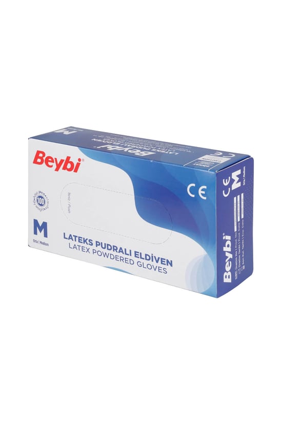 Beybi Pudralı Lateks Eldiven M Beden Beyaz 100'lü