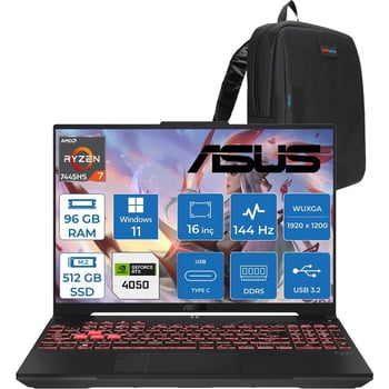 Asus Tuf Gaming A16 (FA607NUG-GAMING) Amd Ryzen™ 7 7445HS 96GB Ddr5 512GB SSD RTX4050/6GB 140W 16-In