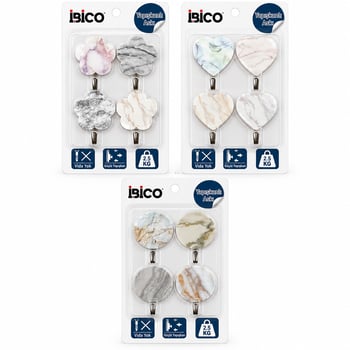 İ17-007 ( 4pcs ) ( Mermer Desenli ) ( Metal Uçlu ) Plastik Askı ( Yapışkanlı Montaj ) ( 2.5kg Taşıma )
