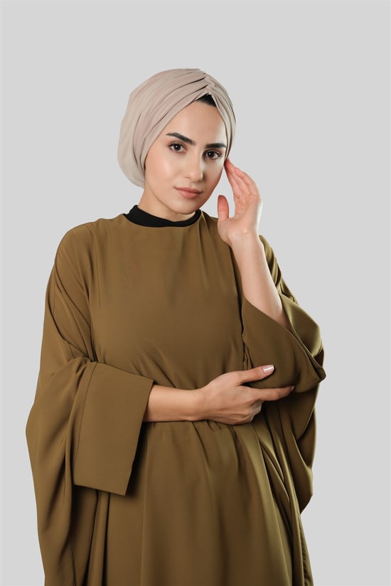 Hürrem Bone  Bej Drapeli Salaş Tesettür Bone Sandy Büzgülü 2315_12