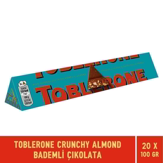 Toblerone Crunchy Almond Bademli Tablet Çikolata 100 Gr X 20 Adet