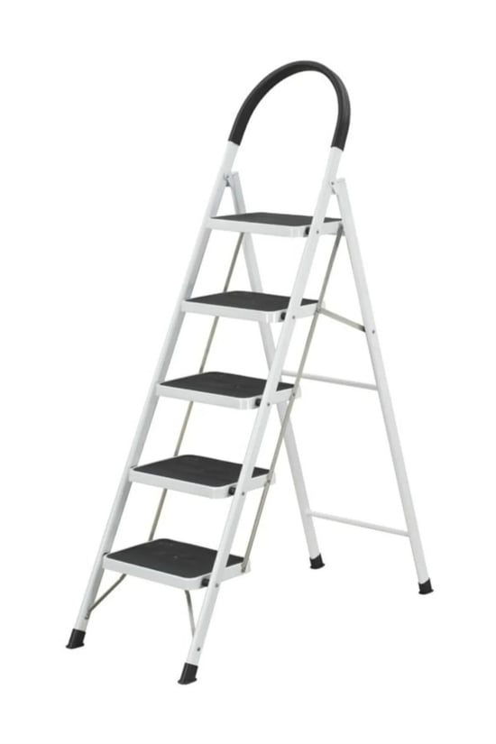 Elmas Serisi - Beyaz - 5 Basamaklı - Katlanır Lüks Ev Tipi Metal Merdiven