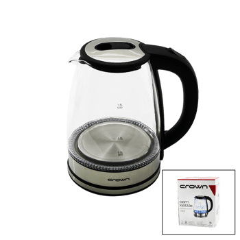 Crown Crw-7204 ( Cam & Ledli ) Kettle ( 1.8lt ) ( 1500w ) ( Çelik Taban & Krom Kapak ) (360° Gövde ) ( Plastik Kulp )