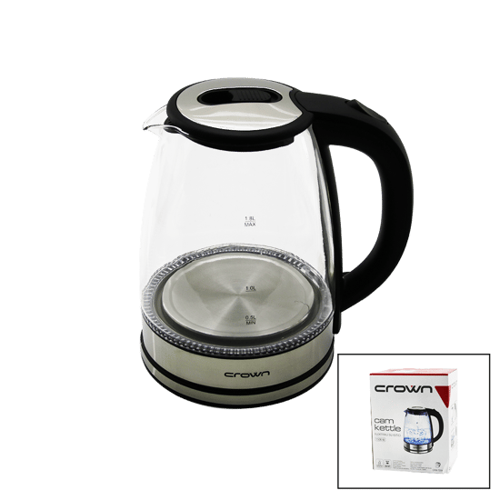Crown Crw-7204 ( Cam & Ledli ) Kettle ( 1.8lt ) ( 1500w ) ( Çelik Taban & Krom Kapak ) (360° Gövde ) ( Plastik Kulp )
