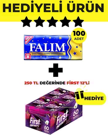 Falım (5'li 7gr x 100 Adet) - First (19,5gr x 12) Avantajlı Falım Damla Sakız ve First 60 Dk Infinity Çilek Lime Aromalı Sakız