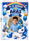 Unicorn Fotoğraflı Mavi 70x100 Cm Parti Afişi Branda T5