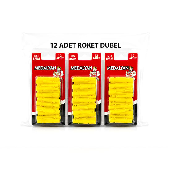 Medalyan Dl-86 ( 8mm ) ( 12pcs ) ( Roket ) Dübel Sarı & Plastik