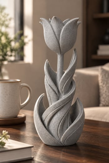 Spiral Lale Çiçeği Figürlü Dekoratif Biblo Gri