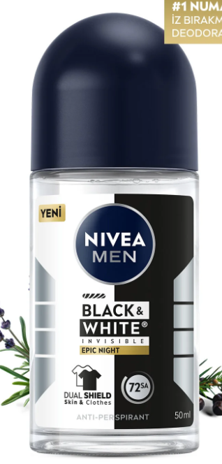 Nıvea Men Erkek Roll-on Deodorant Black&white Epic Night 50 Ml,terleme Karşıtı,kumaş Koruması,alkolsüz