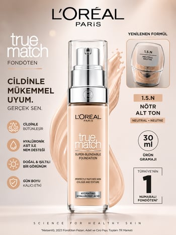 L'oreal Paris True Match Bakım Yapan Fondöten - 1.5n Nötr Alt Ton