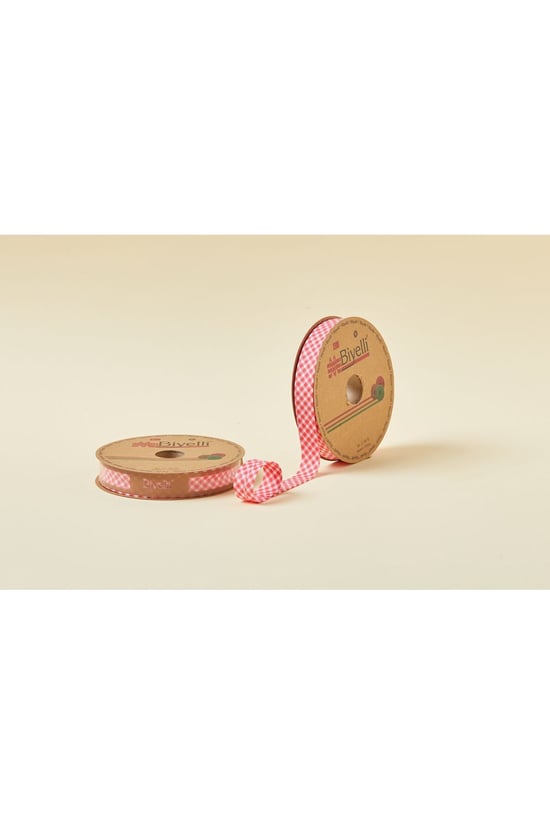 Biye Ekoseli Katlı E03 Kırmızı 2 Cm 25 Metre %65 Koton %35 Polyester