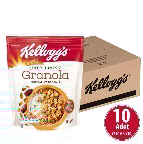 Kellogg's Şeker İlavesiz Granola Hurmalı ve Bademli 250 Gr X 10 Adet