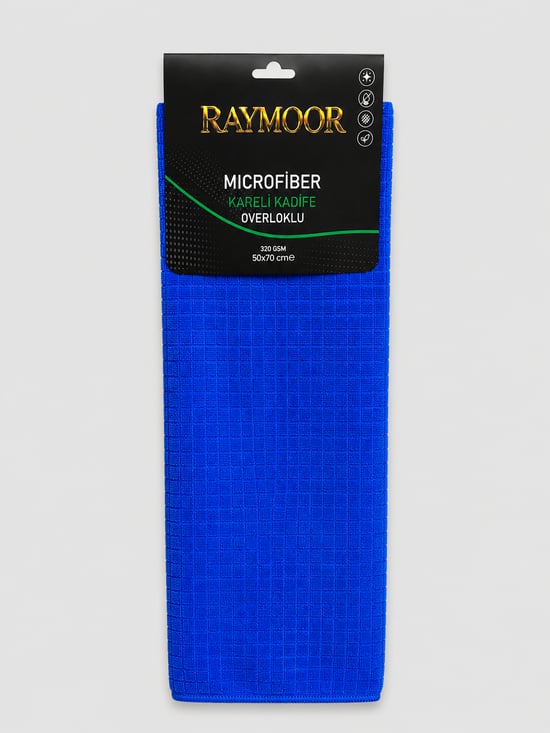 Raymoor 320 Gsm Mikrofiber Kareli Kadife Overloklu Bez 50x70 Cm Profesyonel Araç Kurulama ve Detay Temizlik Bezi
