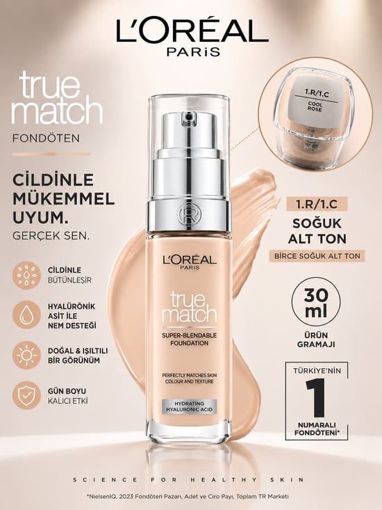 L'oreal Paris True Match Bakım Yapan Fondöten - 1r Soğuk Alt Ton