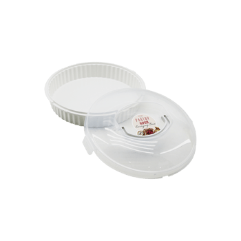 Qlux L-00653-3 ( Yuvarlak ) Pasta & Börek Kabı Fanus (şeffaf Plastik Kilitli Kapak) (taşıma Kulplu) ( Beyaz Renk )