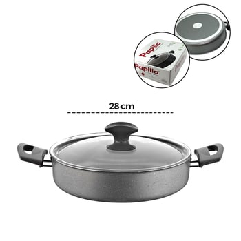 Papilla Fred ( Flat Casserole ) ( 28 Cm ) ( Basık & Karnıyarık & Kısa ) ( Granit Tencere ) ( Cam Kapak ) ( Gri Kırçıllı ) ( Brkt-705687 )