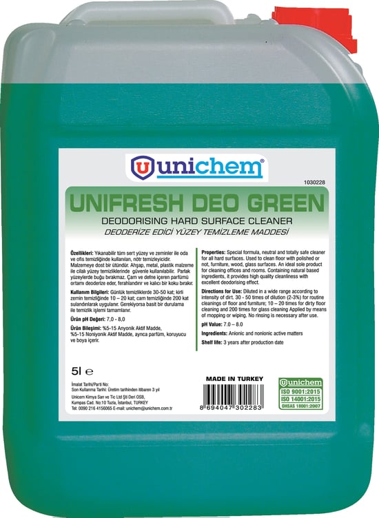 Unichem Unifresh Deo Green Deoderize Edici Yüzey Temizleme Maddesi 5 L
