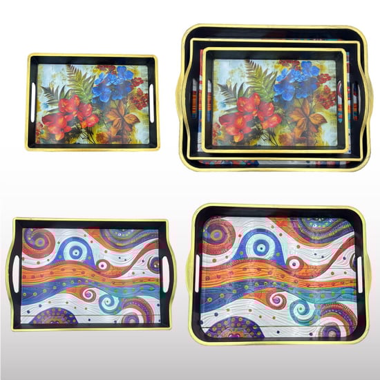 İsra 3'lü Siyah Tepsi Çeşitleri-farklı Desenlerde