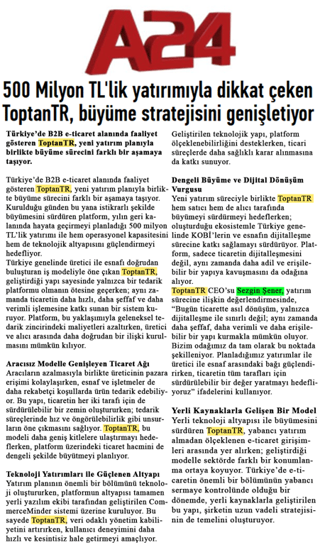 ToptanTR, 500 Milyon TL’lik Yatırım Planıyla B2B Ticarette Büyüme Stratejisini Güçlendiriyor