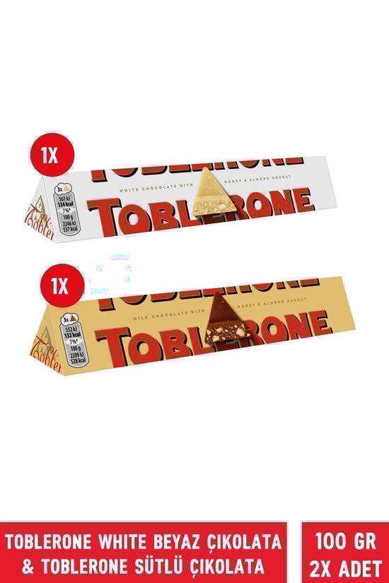 Toblerone White Beyaz Çikolata 100 Gr & Toblerone Sütlü Çikolata 2'li Paket