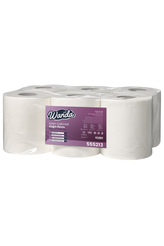 Wanda Soft İçten Çekmeli Kağıt Havlu 5 KG 6'lı - 2 Katlı, 21cm Yaprak Eni - 84M Rulo - 23Gr Dolgu