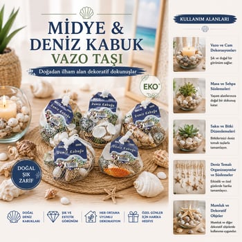 İ12-245 ( Fileli ) ( Renkli Mix ) ( Eko ) Midye & Deniz Kabuk Vazo Taşı