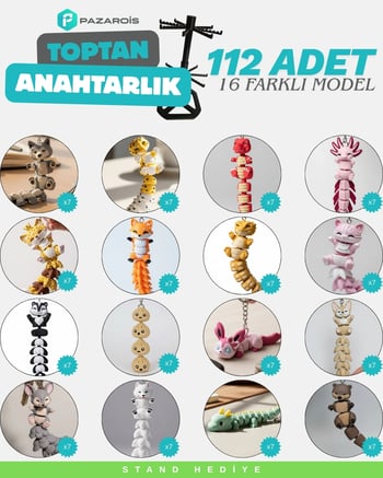 Toptan 112 Adet Kuyruklu Hayvan Figürlü Anahtarlık Karma Paket