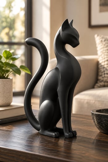 Kedi Anıtı Figürlü Dekoratif Biblo Siyah