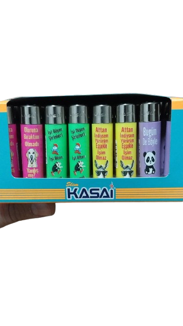 Kasai Slim Dolumlu Taşlı Çakmak Renkli Yazılı