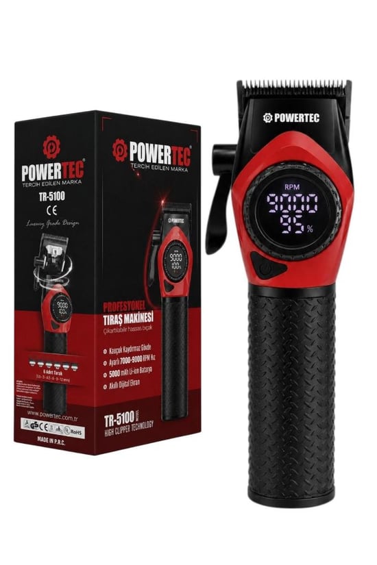 Powertec Tr-5100 Göstergeli Ayarlanabilir 9000 Rpm Hız Kaydırmaz Gövdeli Tıraş Makinesi Kırmızı
