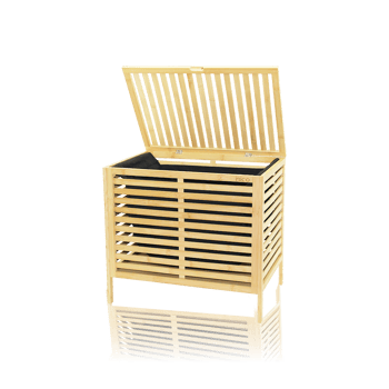 İ21-085 Laundry Basket ( Kalın Ahşap Bambu ) Kirli Çamaşır Sepeti ( Kumaş Çantalı ) ( Sepet=50x38x55cm )