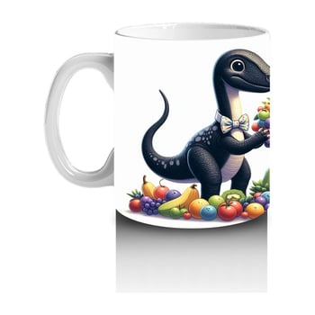 Çocuklara Sütü Sevdiren Meyve Buketi Tutan Dinozor Desenli Kupa Bardak