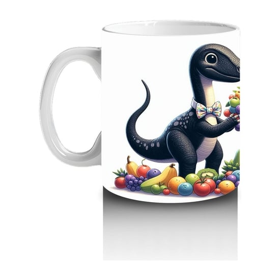 Çocuklara Sütü Sevdiren Meyve Buketi Tutan Dinozor Desenli Kupa Bardak