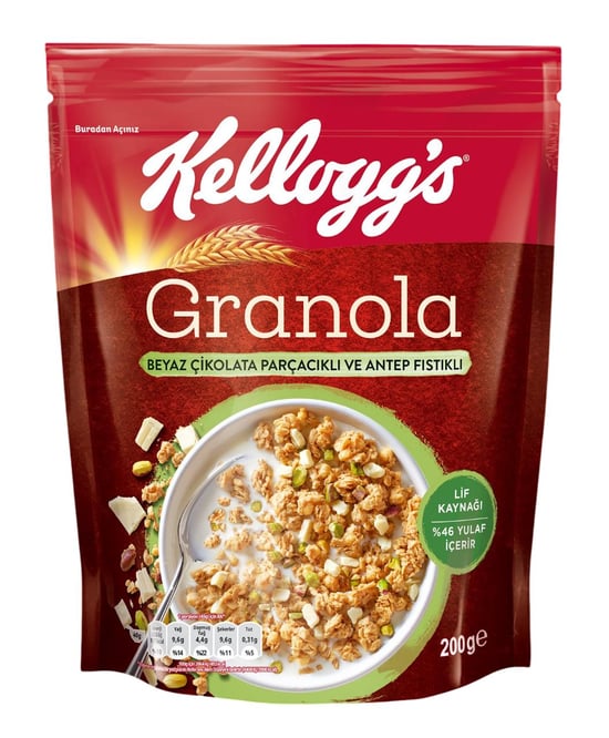 Kellogg's Beyaz Çikolata Parçacıklı&antep Fıstıklı Granola 200 Gr,%46 Yulaf İçerir,lif Kaynağı
