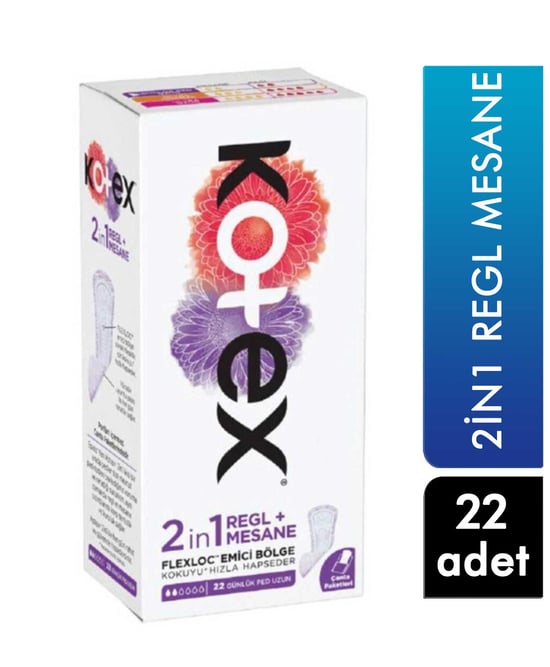 Kotex 2in1 Regl + Mesane Uzun Günlük Ped 22'li Paket